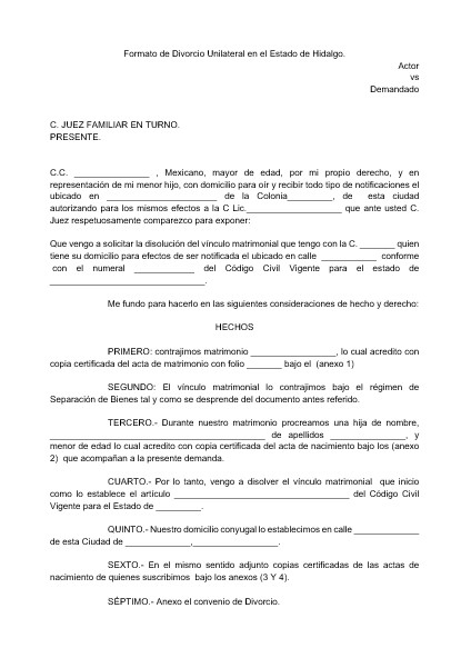 Divorcio Unilateral en Hidalgo » 【 Requisitos y Costos 2026